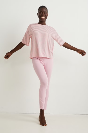 Damen - Pyjamashirt - mit Viskose - gestreift - weiß / rosa