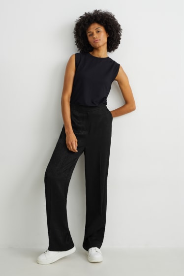 Women - Cloth trousers - high waist - wide leg - black