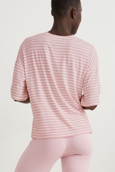 Damen - Pyjamashirt - mit Viskose - gestreift - weiß / rosa