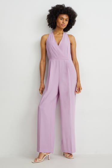 Dames - Business-jumpsuit - wide leg - lichtpaars