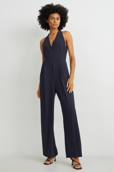 Dames - Business-jumpsuit - wide leg - donkerblauw