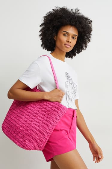 Women - Straw shopper - pink