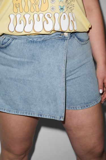 Damen - Jeans-Skort - High Waist - helljeansblau