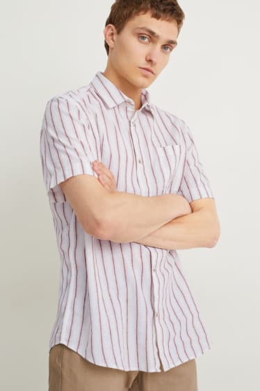 Hombre - Camisa - regular fit - kent - mezcla de lino - de rayas - blanco roto