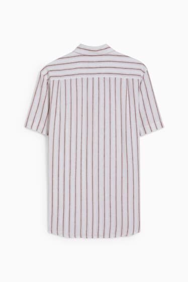 Home - Camisa - regular fit - coll kent - mescla de lli - de ratlles - blanc trencat