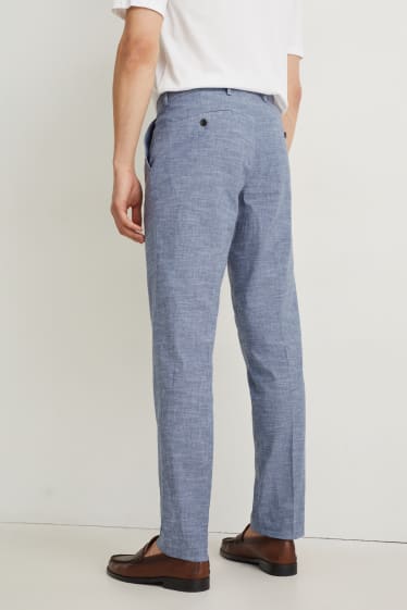 Pánské - Oblekové kalhoty - regular fit - Flex - Směs bavlny a lnu - modrá