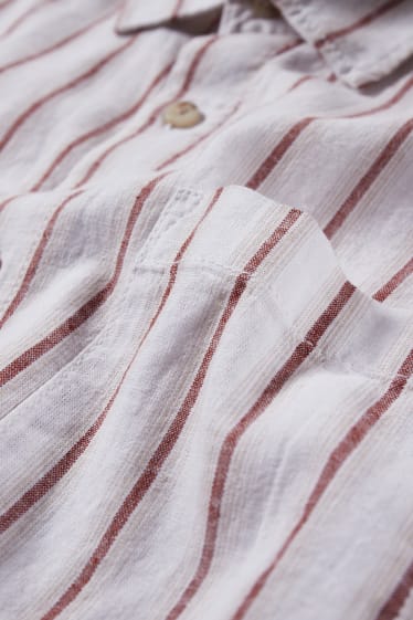 Home - Camisa - regular fit - coll kent - mescla de lli - de ratlles - blanc trencat