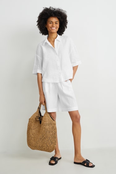 Femmes - Short en lin - high waist - blanc