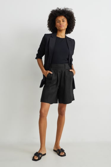 Donna - Shorts in lino - vita alta - nero