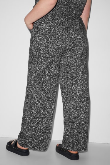 Damen - Stoffhose - High Waist - Wide Leg - gemustert - schwarz