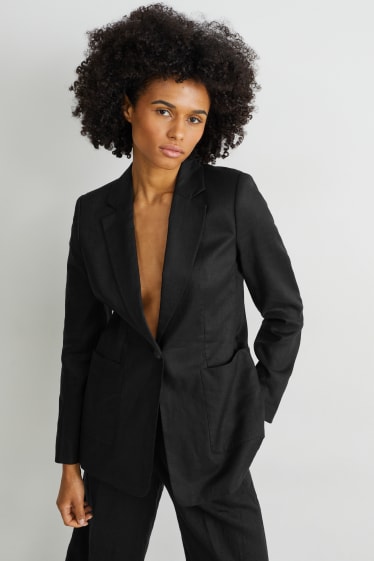 Dames - Linnen blazer - zwart