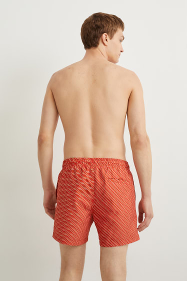 Herren - Badeshorts - gestreift  - dunkelorange