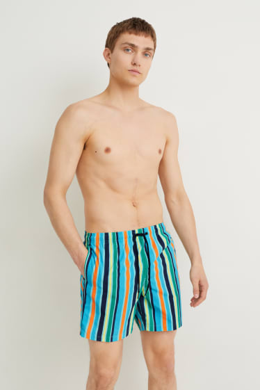 Herren - Badeshorts - gestreift - hellblau