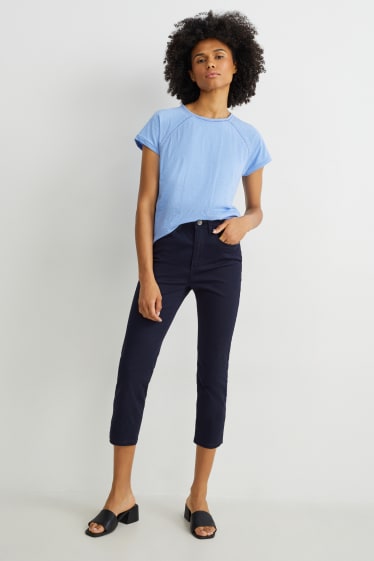 Femmes - Pantalon de toile - mid waist - skinny fit - bleu foncé