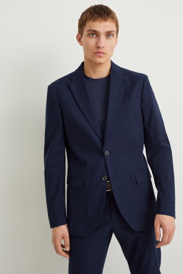 Hommes - Veste de costume - regular fit - Flex - mélange de lin et de coton - bleu foncé