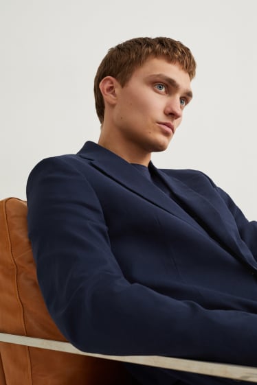 Hommes - Veste de costume - regular fit - Flex - mélange de lin et de coton - bleu foncé
