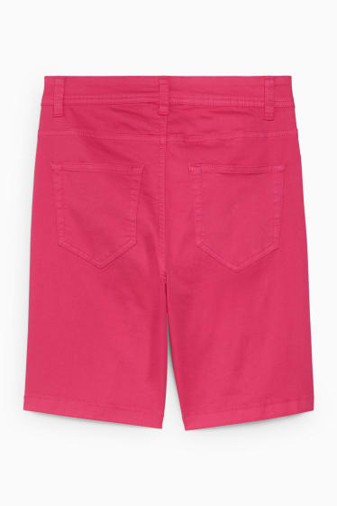 Dames - Bermuda van spijkerstof - mid waist - fuchsiarood