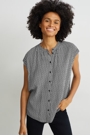 Damen - Blusentop - gemustert - schwarz / weiss