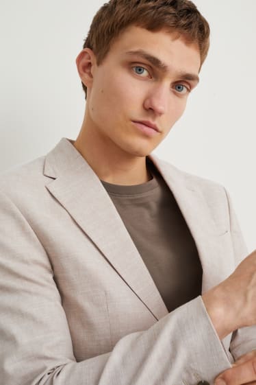 Hommes - Veste de costume - regular fit - Flex - mélange de lin et de coton - beige clair