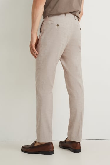 Hommes - Pantalon de costume - regular fit - Flex  - mélange de lin et de coton - beige clair