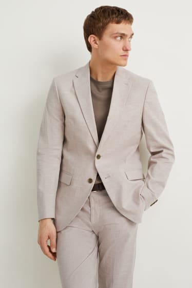 Pánské - Oblekové sako - regular fit - Flex - Směs bavlny a lnu - světle béžová