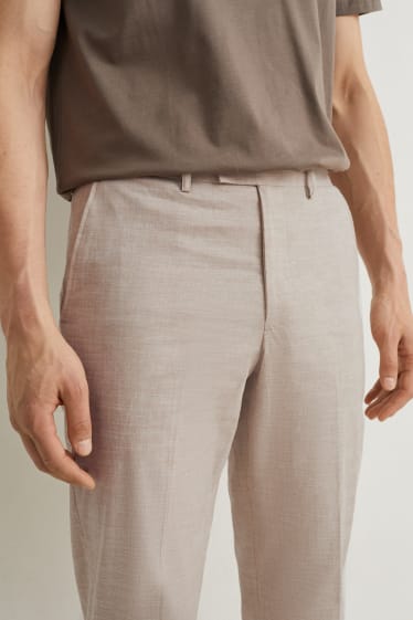 Hommes - Pantalon de costume - regular fit - Flex  - mélange de lin et de coton - beige clair