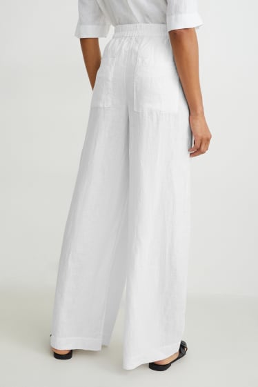 Women - Linen trousers - high-rise waist - wide leg - white