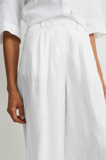 Damen - Leinenhose - High Waist - Wide Leg - weiß