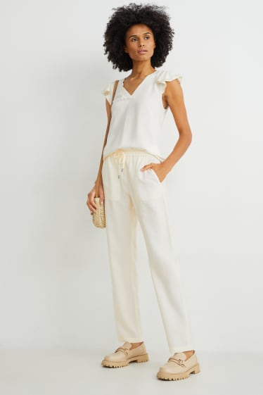Dames - Pantalon - high waist - relaxed fit - crème wit