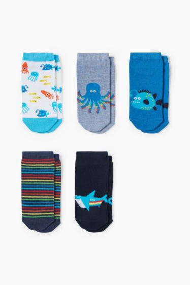 Kinder Buben - Multipack 5er - Unterwasser - Sneakersocken mit Motiv - dunkelblau