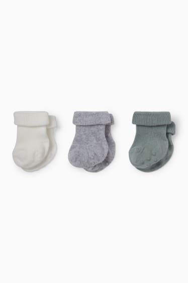 Babys - Multipack 3er - Erstlings-Anti-Rutsch-Socken - grün / grau