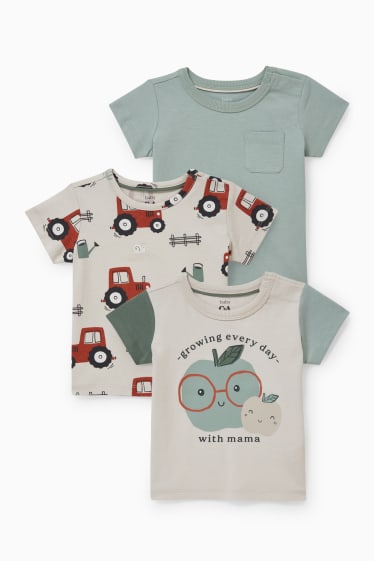 Baby Jungen - Multipack 3er - Baby-Kurzarmshirt - beige / türkis