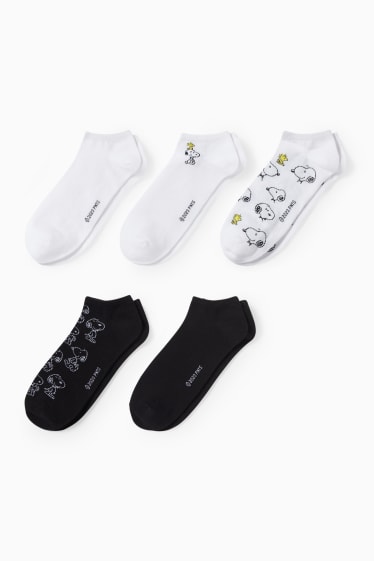 Damen - Multipack 5er - Sneakersocken - Peanuts - schwarz / weiß