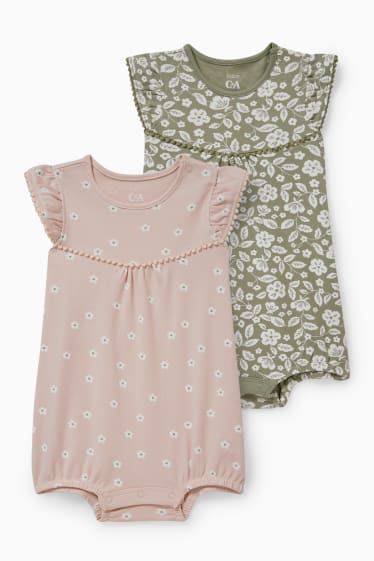 Baby Mädchen - Multipack 2er - Baby-Pyjama - geblümt - grün / rosa