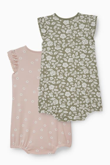 Baby Mädchen - Multipack 2er - Baby-Pyjama - geblümt - grün / rosa