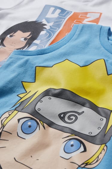 Nen/a - Paquet de 2 - Naruto - 1 samarreta sense mànigues i l’altra amb mànigues - blanc/blau