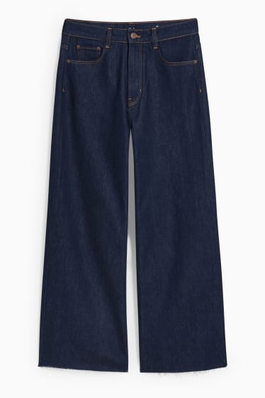 Women - Loose fit jeans - high waist - denim-dark blue