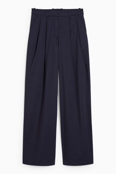 Women - Cloth trousers - mid-rise waist - wide leg - dark blue