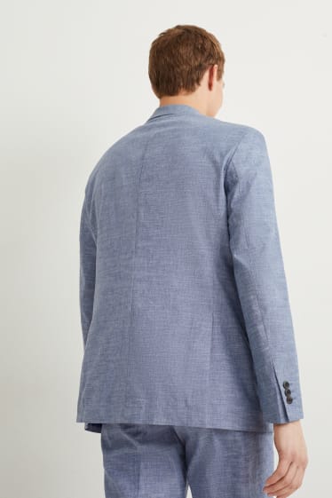 Pánské - Oblekové sako - regular fit - Flex - Směs bavlny a lnu - modrá