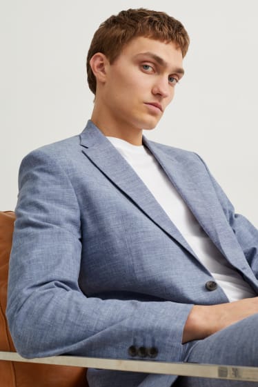 Hommes - Veste de costume - regular fit - Flex - mélange de lin et de coton - bleu