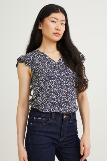 Women - Blouse - floral - dark blue