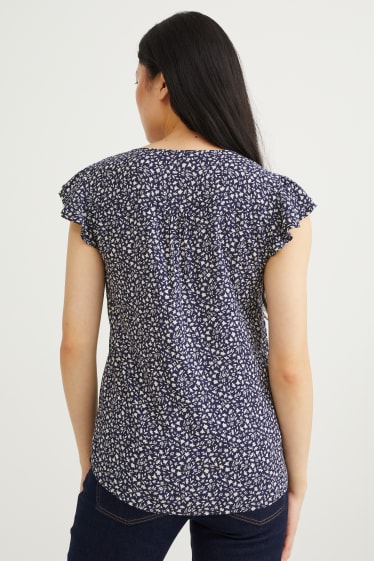 Women - Blouse - floral - dark blue