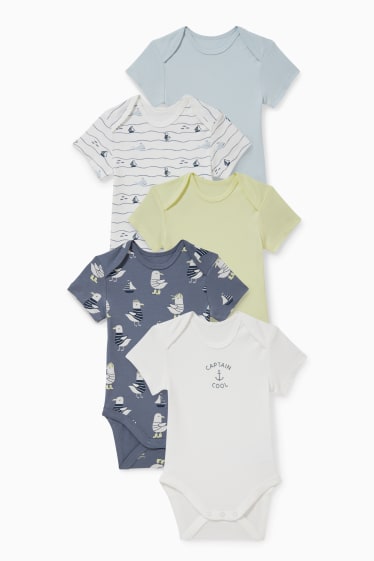 Baby: jongens - Set van 5 - rompertje - wit / blauw