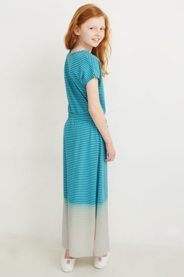 Kinderen: meisjes - Jurk - gestreept - turquoise