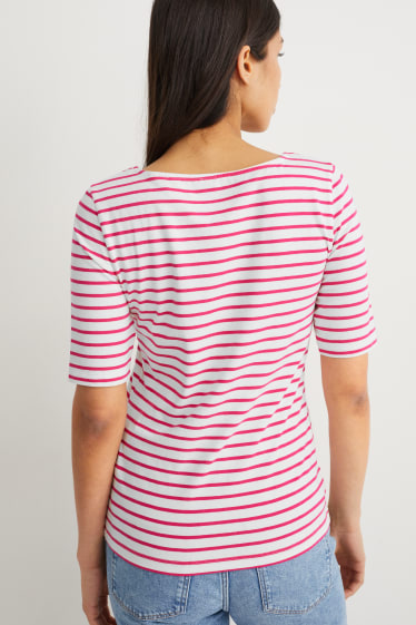 Mujer - Camiseta - de rayas - blanco / fucsia