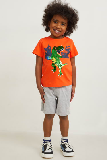 Kinder - Dino - Set - Kurzarmshirt und Shorts - 2 teilig - dunkelorange