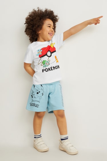 Copii - Pokémon - set - 2 tricouri cu mânecă scurtă și pantaloni scurți trening - 3 piese - alb
