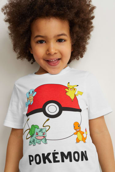 Kinderen: jongens - Pokémon - set - 2 T-shirts en sweatshort - 3-delig - wit