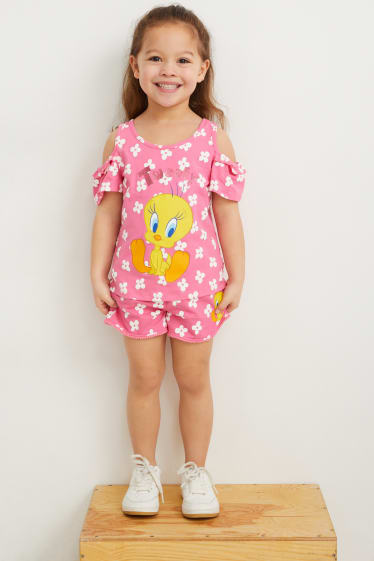 Enfants filles - Titi - ensemble - T-shirt et short - 2 pièces - à fleurs - rose