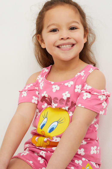 Enfants filles - Titi - ensemble - T-shirt et short - 2 pièces - à fleurs - rose